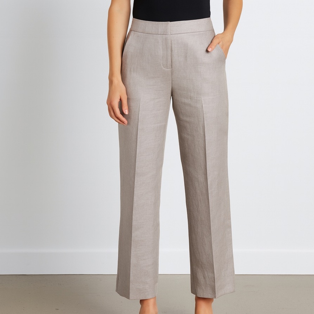 NEW Tailored Wide-Leg Linen-Blend Pants in Taupe
